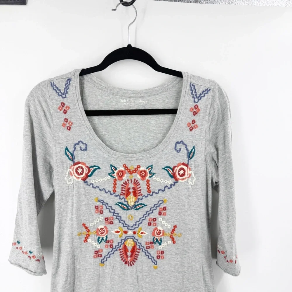 ✅ Soft Surroundings SIZE Small Floral Embroidered MidGray Embroidered‎ Dress